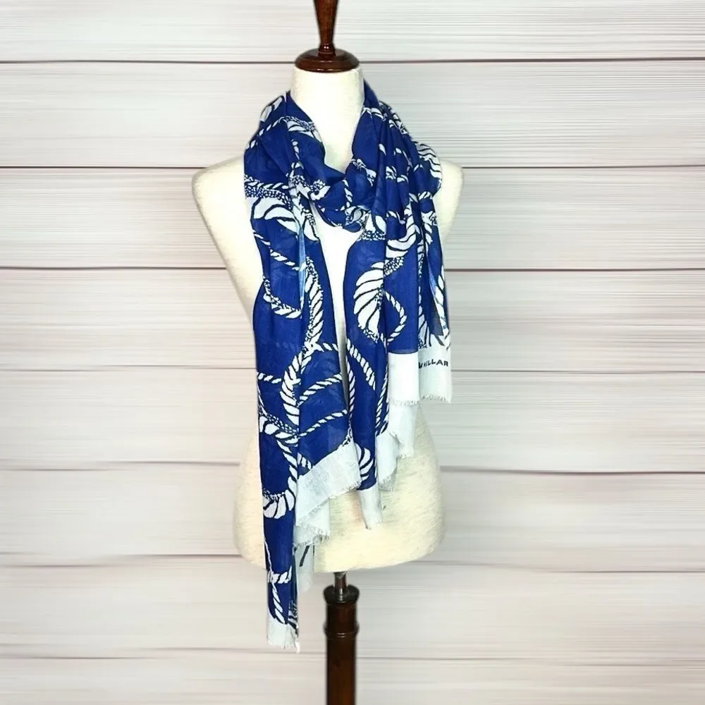 NWT Peter Millar Large Oblong Scarf Lightweight Viscose White Blue Women’s Men’s